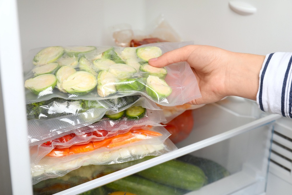Food stored in vacuumed sealed biodegradable plastic
